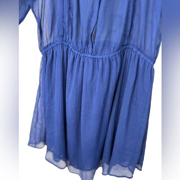 Anthropologie Staring At Stars Colbalt Blue Sheer Chiffon Dress Size Medium - Picture 5 of 14